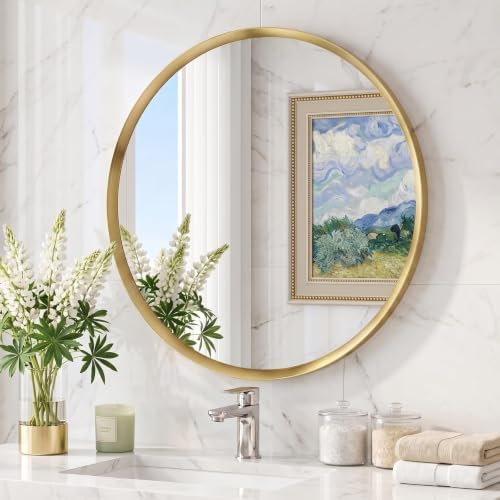 40 inch Brushed Gold Round Bathroom Mirror,Large Circle Mirror