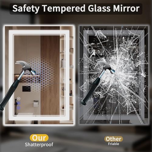 24"x42" LED Bathroom Mirror with Lights, Anti-Fog, Backlit + Front Lit, Dimmable, Led Vanity Mirror for Wall, Lighted Bathroom Mirror, 3 Colors, Shatter-Proof Tempered Glass