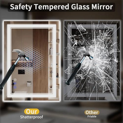 28"x36" LED Bathroom Mirror with Lights, Anti-Fog, Backlit + Front Lit, Dimmable, Led Vanity Mirror for Wall, Lighted Bathroom Mirror, 3 Colors, Shatter-Proof Tempered Glass