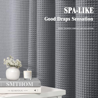 Waffle Weave Shower Curtain Heavyweight Cotton Fabric Grey 72Wx72L