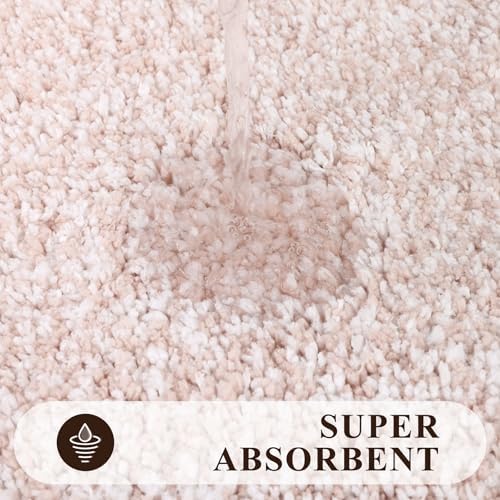 Pauwer Bathroom Rugs 3 Piece Set, Non Slip Washable Bath Mat, Dusty Pink