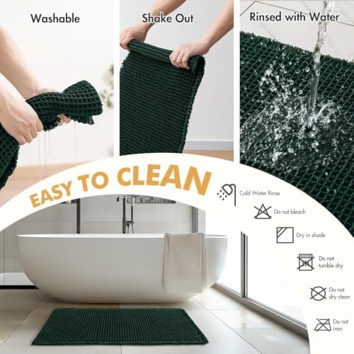 MIULEE Set of 2 Waffle Bathroom Rugs Dark Green Bath Mat 17"x24"+18"x30"