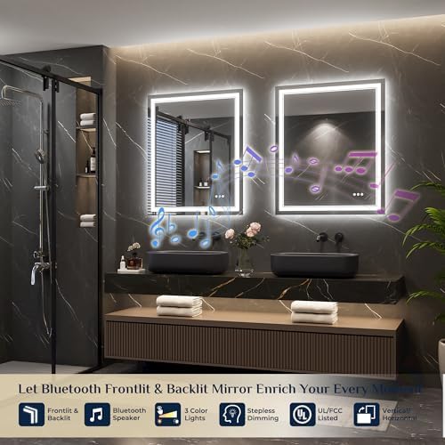 Keonjinn 30 x 36 Inch LED Bathroom Mirror with Lights, Frontlit & Backlit