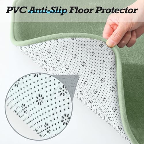 HUXMEYSON Bathroom Rugs Sets 3 Piece, Non-Slip & Quick Dry Bath Mat Set, Ultra Soft Velvet Bath Rugs for Bathroom, Toilet and Shower Floor, Grey Green