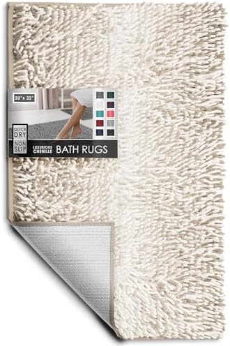 Hearth & Harbor Bathroom Rugs, Chenille Bath Mat - Machine Washable Bath Mats for Bathroom Non-Slip Backing Rubber, Quick Dry Bathroom Mat, 20 x 32 - Ombre Beige