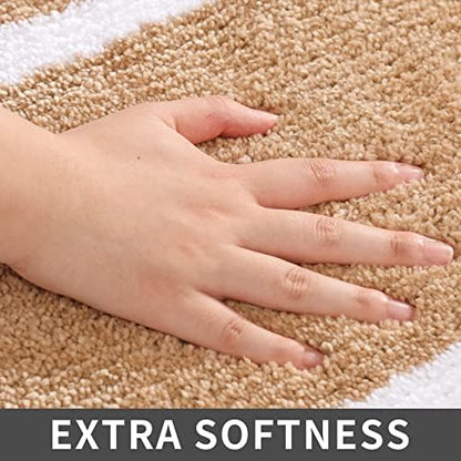 COSY HOMEER Extra Thick Bath Rugs Set - Anti-Slip Bath Mats Soft Plush 100% Strong Mirco Polyeste Mat Living Room Bathroom Mat Floor Water Absorbent(Beige,20/inch X 32/'' + 24/inch X 48/ inches)