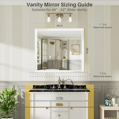 Briivue Bathroom Wall Mirror, White Metal Frame, 40x36 Inch