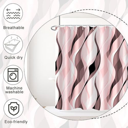 Pink Striped Shower Curtain with Hooks for Bathroom 72x72 Inch