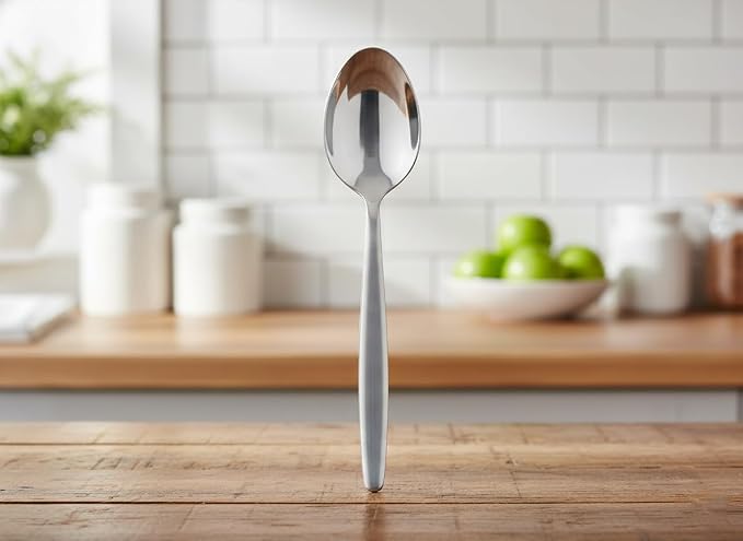 8 Inch Kunz Small Sauce Spoon Regular | 18/10 Stainless Steel Solid Chef Spoon for Plating, Drizzling & Serving, Dishwasher Safe