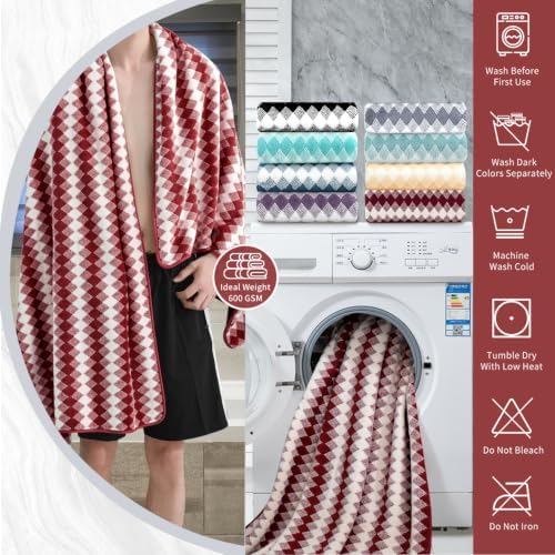 8 Piece Bathroom Towel Set |2 Oversized Bath Towels,2 Hand Towels,4 Washcloths| 600GSM Soft Hotel Towel Set Large Bath Sheet for Bathroom,Highly Absorbent Quick Dry Bath Towel Collections,Burgundy