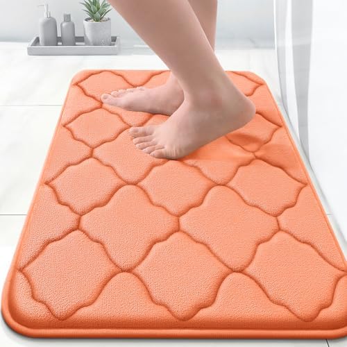 OLANLY Memory Foam Bath Mat Rug 24x16, Ultra Soft Bathroom Rugs, Peach