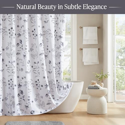 Martha Stewart Cotton Floral Extra Long Shower Curtain, 72 x 72, Black