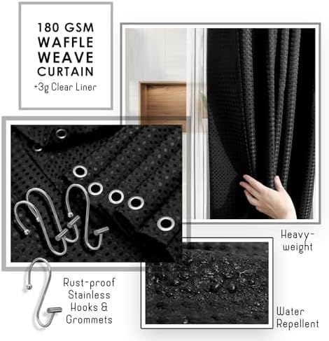 Clara Clark Black Bathroom Set, Shower Curtain Set, Bathroom Accessory Set