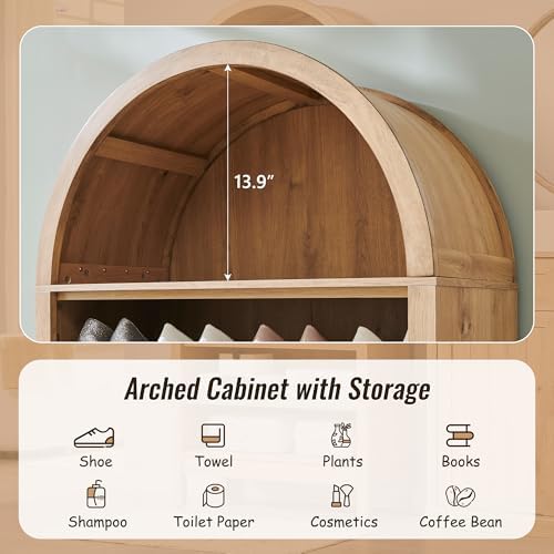 IFBUY 71" Tall Arched Bathroom Storage Cabinet, 7-Tier Modern Farmhouse Storage Cabinet with Adjustable Shelves, Wood Freestanding Cabinet for Bathroom, Living Room, Entryway, Hallway (Natural)