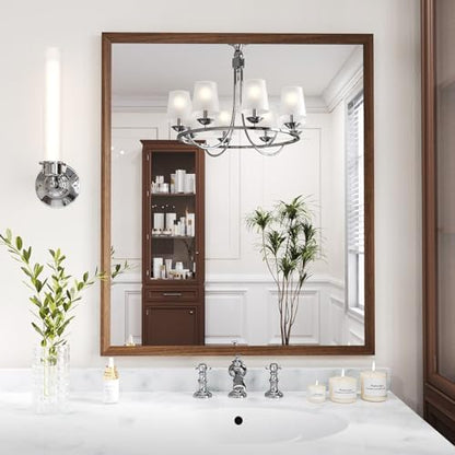 WEER Walnut Bathroom Vanity Mirror 36X30 Inch