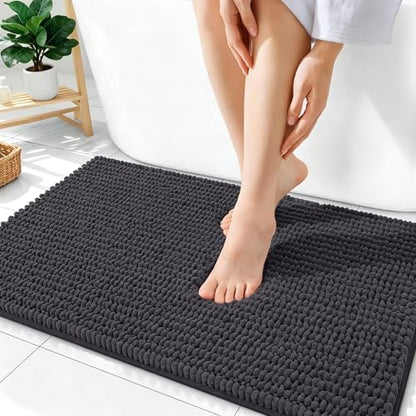 OLANLY Thick Chenille Absorbent Bathroom Rugs Mat 36x24, Dark Grey