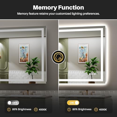 Briivue 48x38 Inch LED Bathroom Mirror with Lights, Backlit & Front Lit