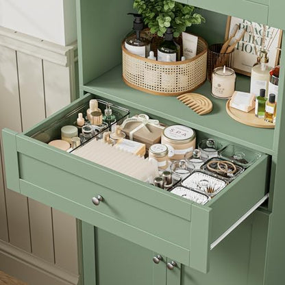 HIFIT Tall Bathroom Storage Cabinet with Drawer, Modern Linen Cabinet,Green