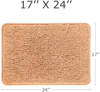 Yeaban Chenille Peach Bathroom Rug 17"x24", Non-Slip Rubber Backing