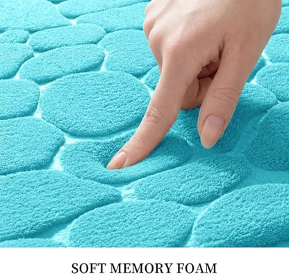 YIHOUSE Memory Foam Bath Mat Cobblestone Bathroom Rugs Super Water Absorbent Bath Mats for Bathroom Machine Washable Bath Rugs(24 x 36,Teal)