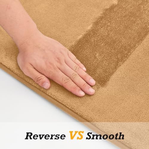 HUXMEYSON Bathroom Rugs Sets 3 Piece, Non-Slip & Quick Dry Bath Mat Set, Ultra Soft Velvet Bath Rugs for Bathroom, Toilet and Shower Floor, Khaki