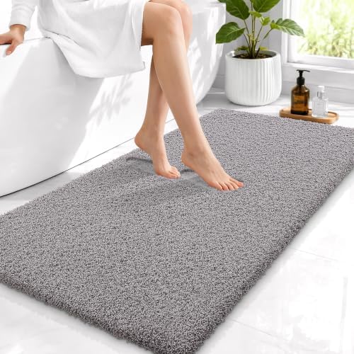 OLANLY Microfiber Bathroom Runner Rugs 44x24, Soft Bath Mat, Light Grey