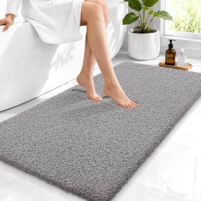 OLANLY Microfiber Bathroom Runner Rugs 44x24, Soft Bath Mat, Light Grey