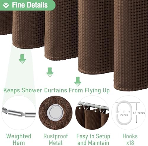 Dynamene Extra Wide Waffle Shower Curtain 256 GSM Fabric 108x72 Brown