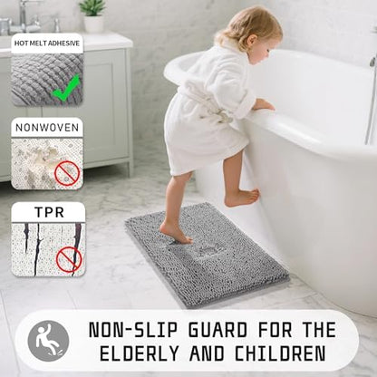 Yimobra Large Bathroom Rugs 36"x24", Non Slip Bath Mat for Tub, Shaggy Rug Floor Carpet, Extra Soft Super Absorbent Quick Dry, Machine Washable,Gray