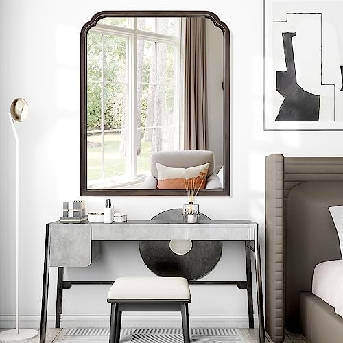 WallBeyond Wood Bathroom Mirrors for Wall Mounted, 28" x 40" Rustic Wood Frame Wall Mirrors Decorative for Living Room or Bedroom Vanity Mirror (Black)