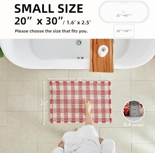 TYUU Christmas Bathroom Rugs, Cute Waffle Bath Mat, 30x20 Red & White