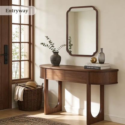 WallBeyond 28" x 40" Wood Bathroom Mirror for Wall Mounted, Rustic Rounded Corner Vanity Mirror for Entryway, Living Room or Bedroom Home Decorative [28" x 40" Walnut Color]