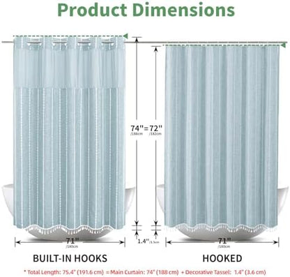 eachope Boho Farmhouse No Hook Shower Curtain with Liner,71x74,Fog Blue