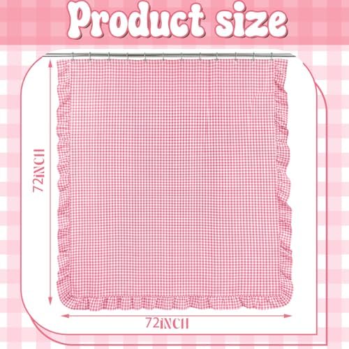 HunnmingRe Ruffled Gingham Shower Curtain Pink