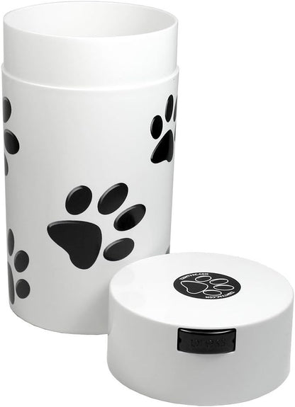 Pawvac 3 to 12 Ounces Container, Airtight Pet Food and Treats Storage Jar - Patented Vacuum Seal Container for Pet Food, Treats and other Dry Goods - White with Paws