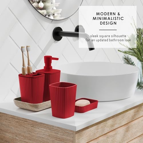 Clara Clark Bathroom Set - Christmas Bathroom Sets, Xmas Bathroom Accessories Set, Christmas Bathroom Decor, 6PC Bathroom Accessory Set with Toilet Brush, Trash Can & Soap Dispenser