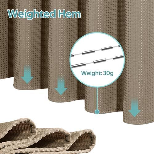 Vipfree 3 in 1 Shower Curtain Set, Waffle Shower Curtain and Liner Set with 12 Double Sided Shower Curtain Hooks, 258GSM Luxury Weighted Cloth Shower Curtains for Bathroom, 72 W x 84 H, Beige