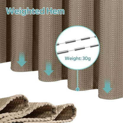 Vipfree 3 in 1 Shower Curtain Set, Waffle Shower Curtain and Liner Set with 12 Double Sided Shower Curtain Hooks, 258GSM Luxury Weighted Cloth Shower Curtains for Bathroom, 72 W x 84 H, Beige