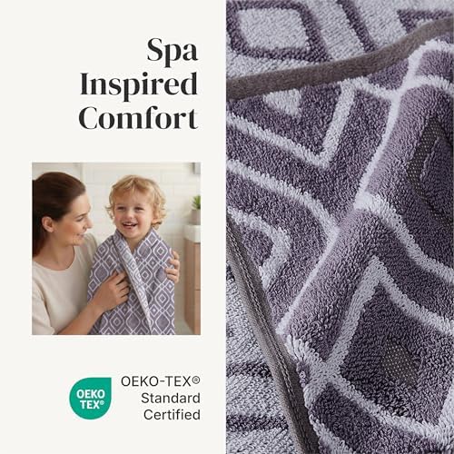 Modern Threads 6 Piece Bath Towel Set – Bathroom Set with 2 Bath Towels, 2 Hand Towels, and 2 Wash Cloths – 100% Cotton, Super Absorbent & Extra Soft – Reversible Classic Diamond (Purple)