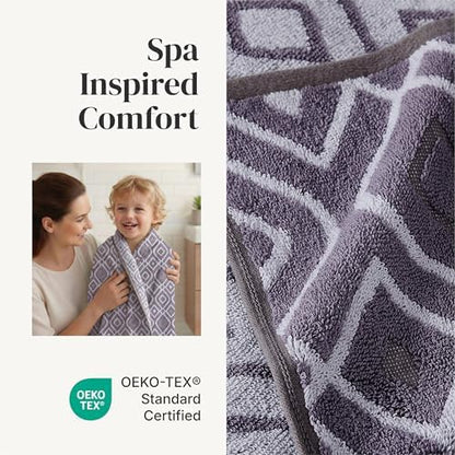 Modern Threads 6 Piece Bath Towel Set – Bathroom Set with 2 Bath Towels, 2 Hand Towels, and 2 Wash Cloths – 100% Cotton, Super Absorbent & Extra Soft – Reversible Classic Diamond (Purple)