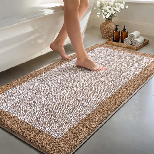 60x24 Long Bathroom Rugs Non Slip Washable, Soft Absorbent Bath Mat Coffee