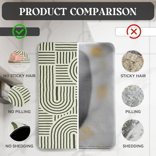 MontVoo -Bath Mat-Non Slip Thin Bathroom Rugs Fit Under Door- Quick Dry Absorbent Faux Suede Surface Grey Bathroom Floor Mats-Shower Rug for in Front of Bathtub Shower Ivory & Green Arched 17x27.5