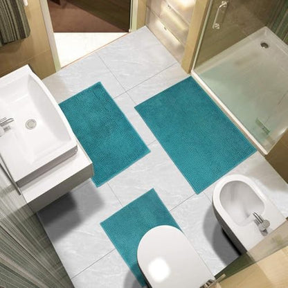 Urvoix Bathroom Rugs Sets 3 Piece, Chenille Non-Slip Bath Rug Set