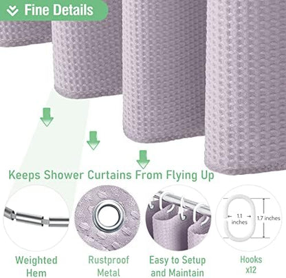 Dynamene Extra Long Waffle Shower Curtain 256 GSM Fabric 72"x84" Lavender