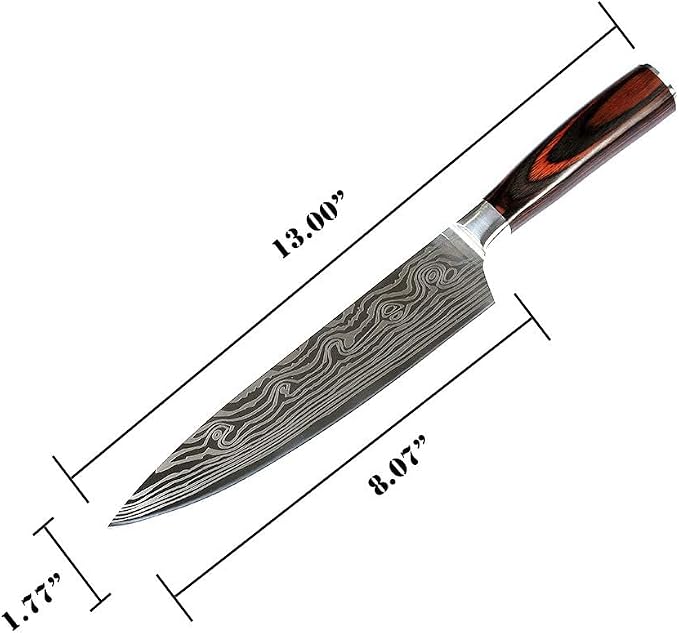 Damascus Chef Knife Set. Professional Japanese High Carbon Steel. 7Cr17mov Blade. Ergonomic comfort Woden Handle. 8 Inch