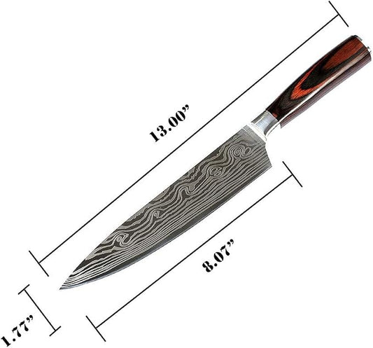 Damascus Chef Knife Set. Professional Japanese High Carbon Steel. 7Cr17mov Blade. Ergonomic comfort Woden Handle. 8 Inch