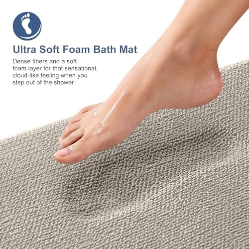OLANLY Memory Foam Bathroom Runner Rugs 47x17, Long Bath Mats, Warm Taupe