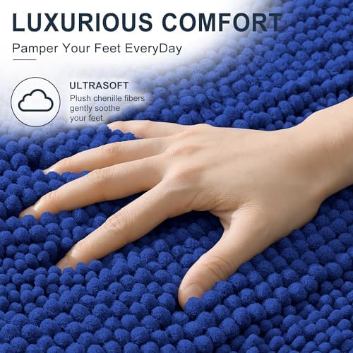 Smiry Thick Small Chenille Bathroom Rugs 24x16, Soft Bath Mat, Royal Blue