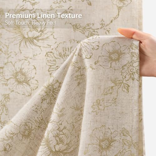 Farmhouse Vintage Linen Shower Curtain for Bathroom, Beige Floral