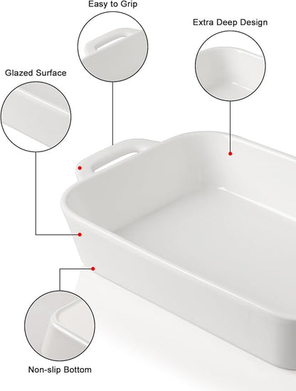 Sweejar Ceramic Bakeware Set, 9x13 Rectangular Baking Dish for Cooking, Kitchen, Cake Dinner, Banquet and Daily Use, Casserole Dishes for Oven Porcelain Baking Pans(White)